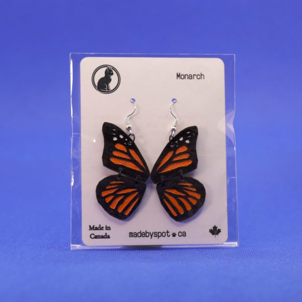 Monarch butterfly earrings, package front