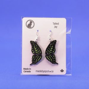 Tailed Jay butterfly earrings, package front